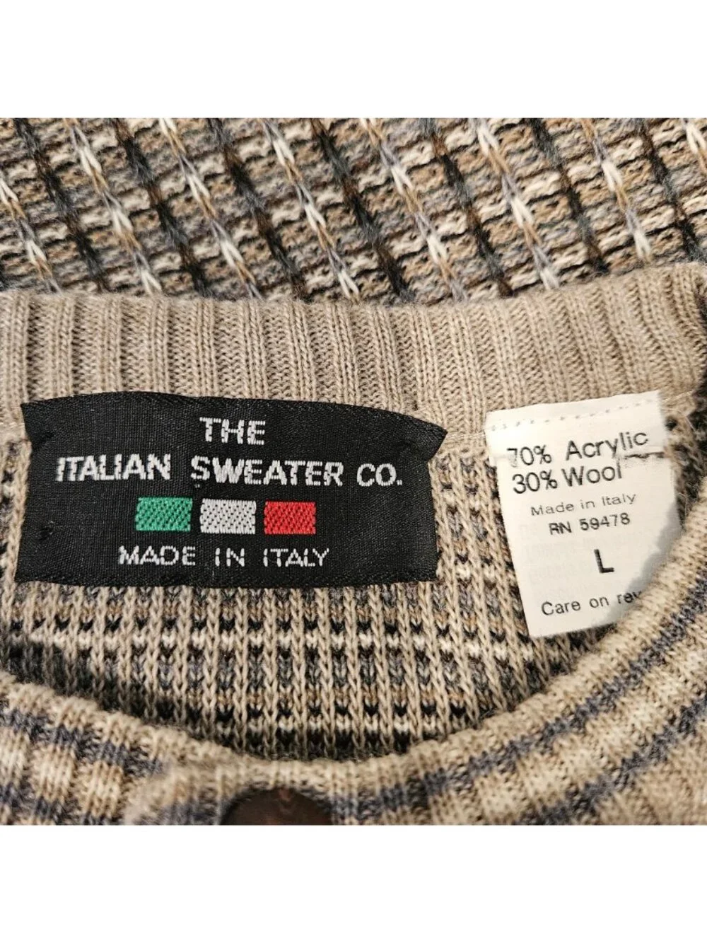 The Italian Sweater Co. Mens Large 3D Knit Geometric Grandpa wool blend Crewneck